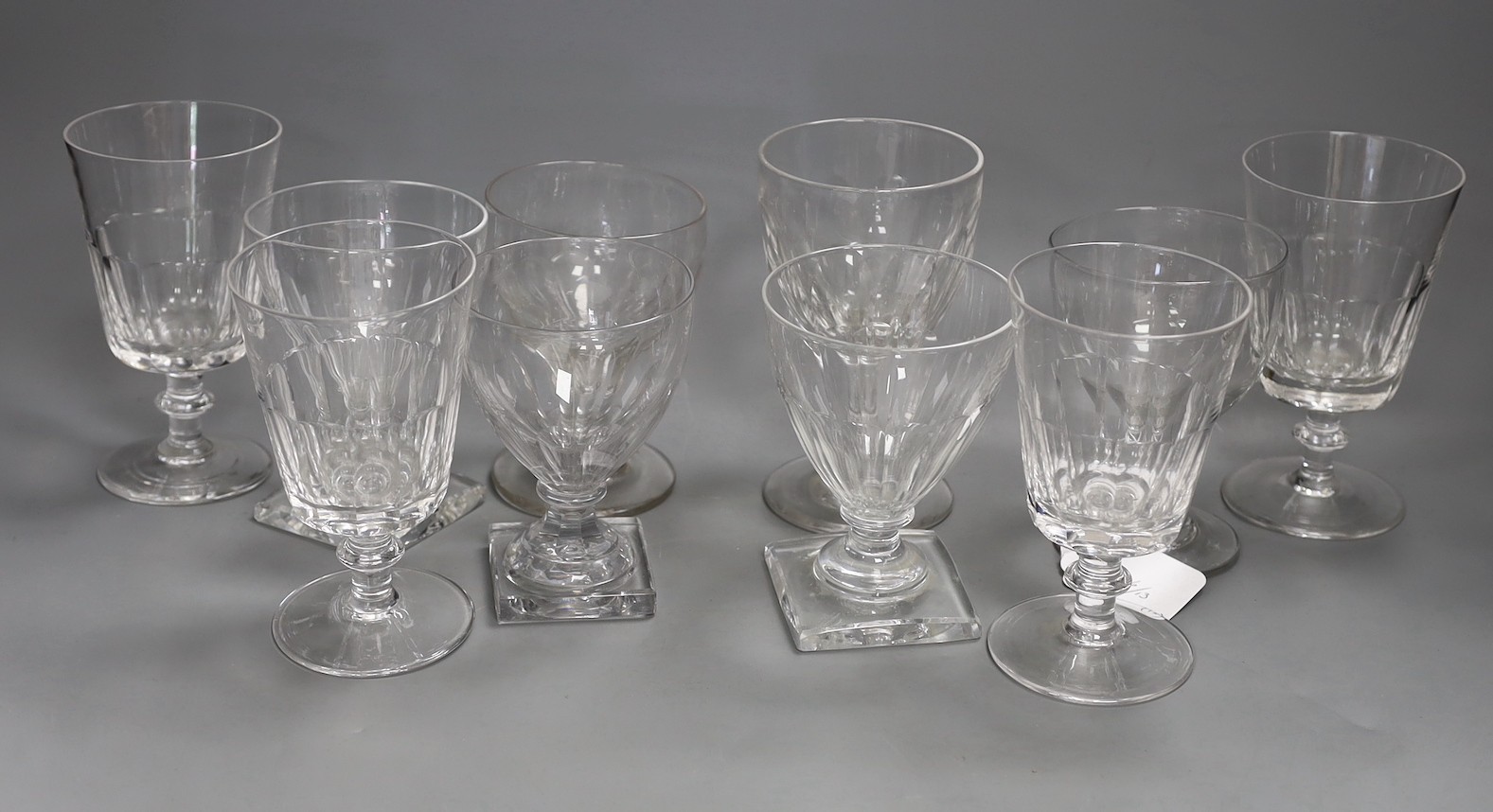 Group of ten 19th century wine glasses and rummers